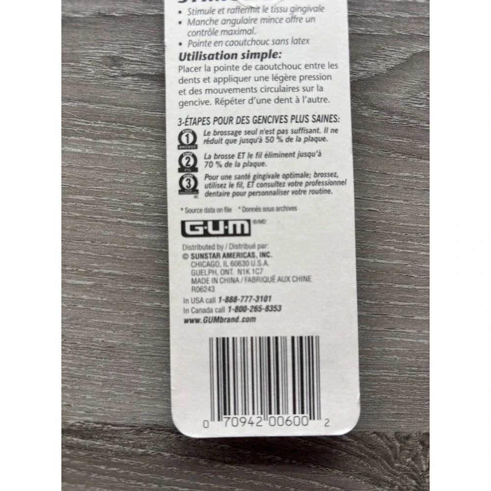 NEW GUM Stimulator 600 Dental Gum Massager Angled Neck Latex Free Rubber Tip